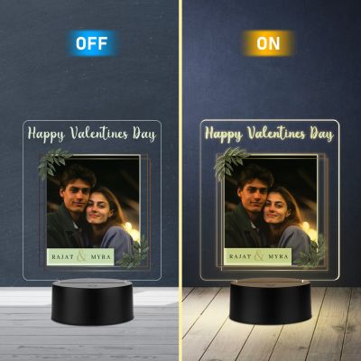 Personalized Happy Valentine's Day Photo Frame LED Lamp with Warm White Light with Black Base Valentine's Day Gift for Couples